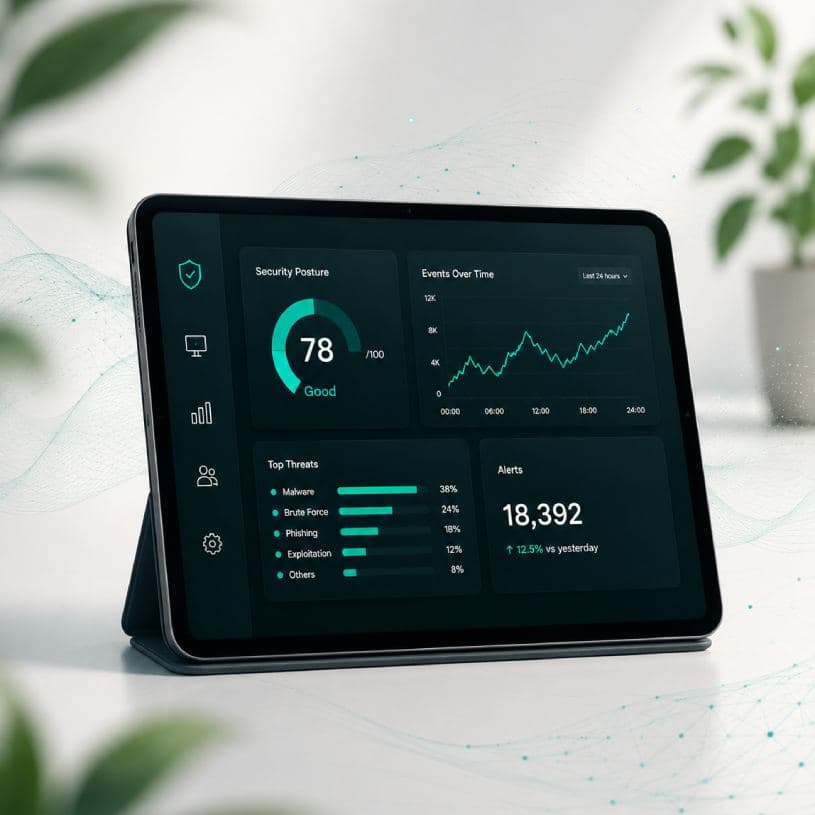 OneAxiom cybersecurity dashboard on a tablet